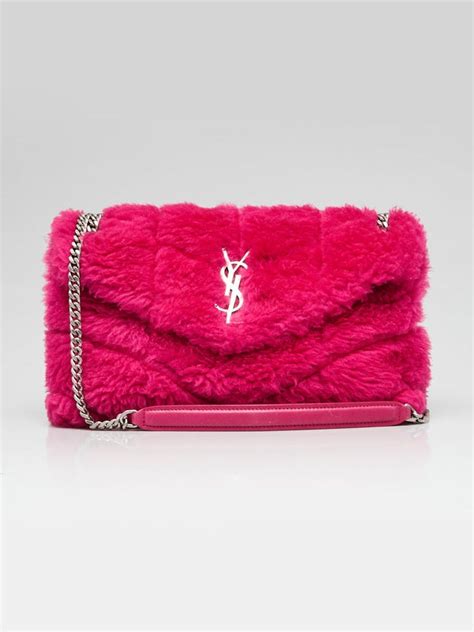 Yves Saint Laurent Fuchsia Quilted Shearling Small Loulou 